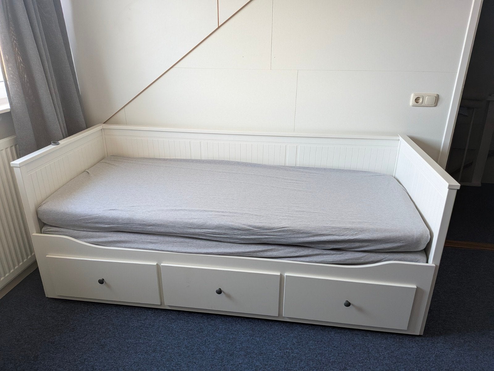 IKEA Hemnes Bedbank - Uitschuifbaar met 3 lades, Ophalen, Modern, Scandinavisch, Wit, Tweepersoons