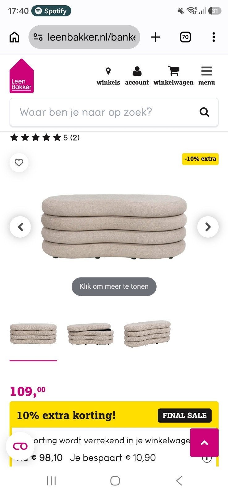 nieuwe leenbakker bankje/opberger, Ophalen, Nieuw