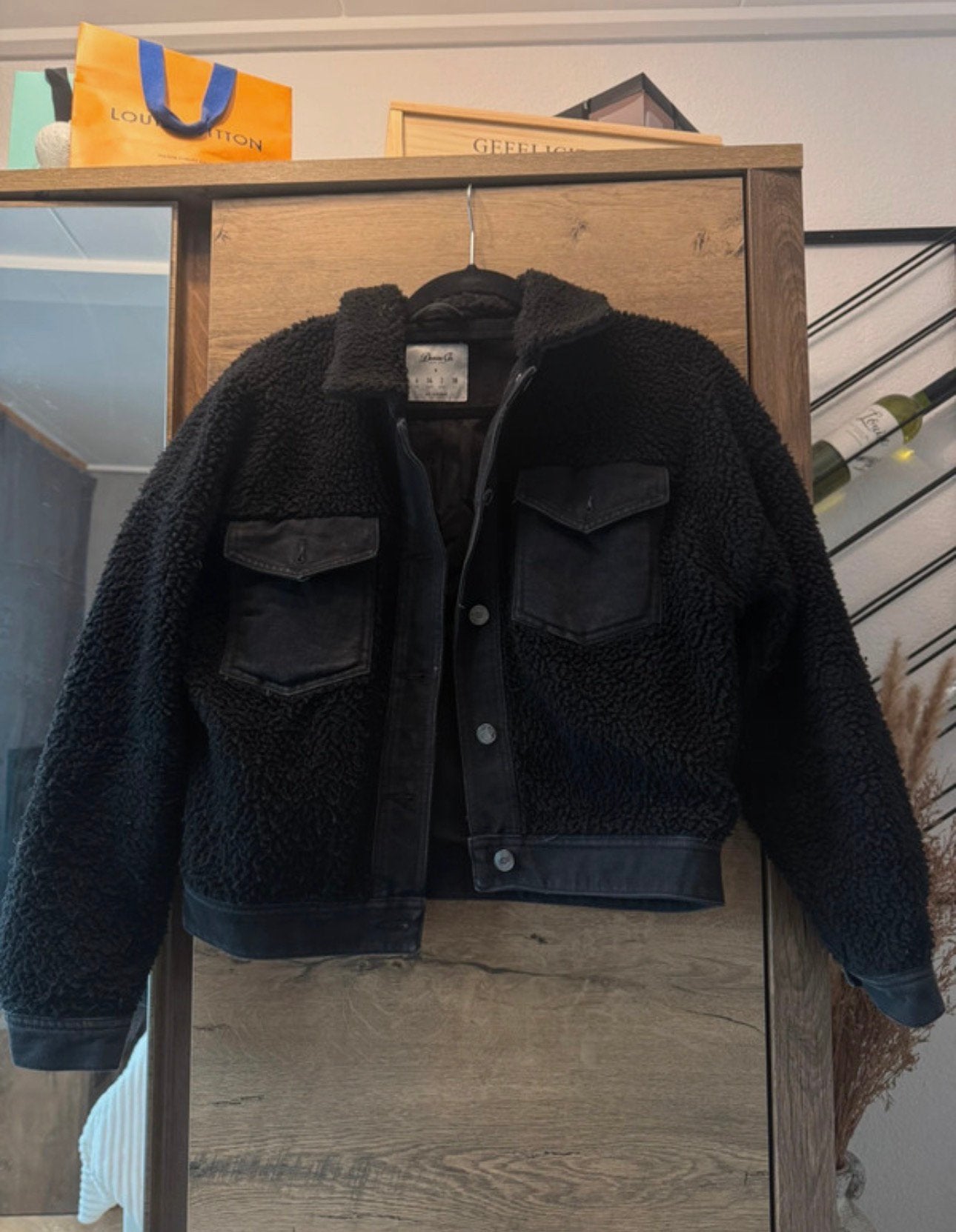 Bershka Faux Denim Jas Maat S, Ophalen of Verzenden, Gedragen, Maat 36 (S), Zwart