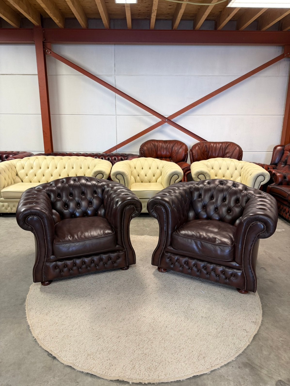 Bruine leren chesterfield fauteuils fauteuil stoelen, Verzenden