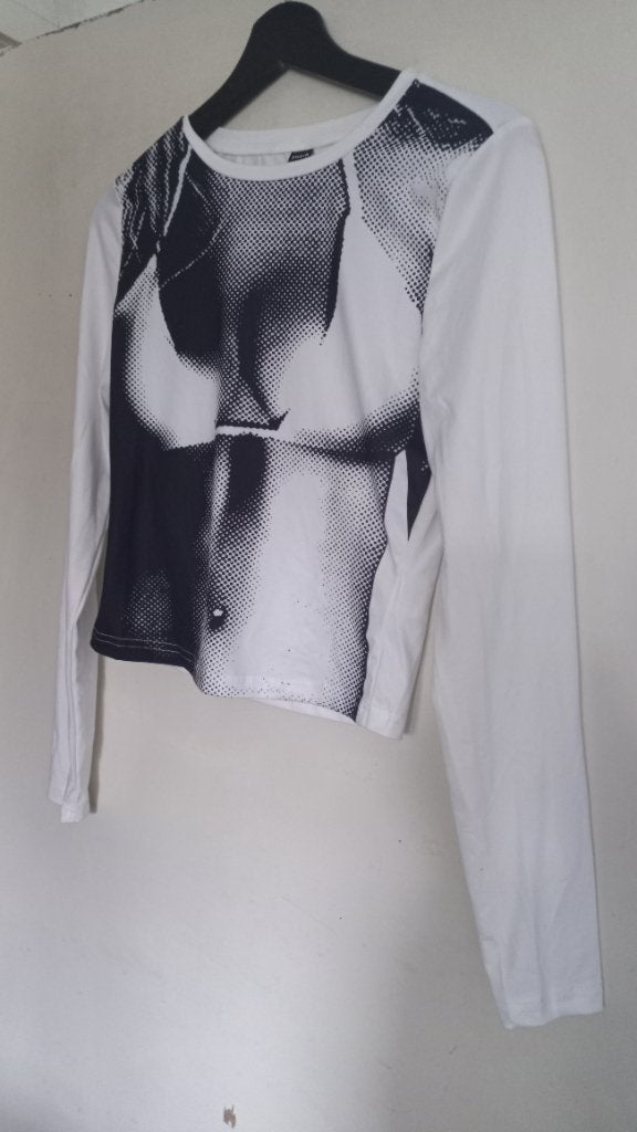 Crop top met lange mouwen en bikini print, Kleding | Dames, Wit, Maat 42/44 (L), Ophalen of Verzenden, Zo goed als nieuw