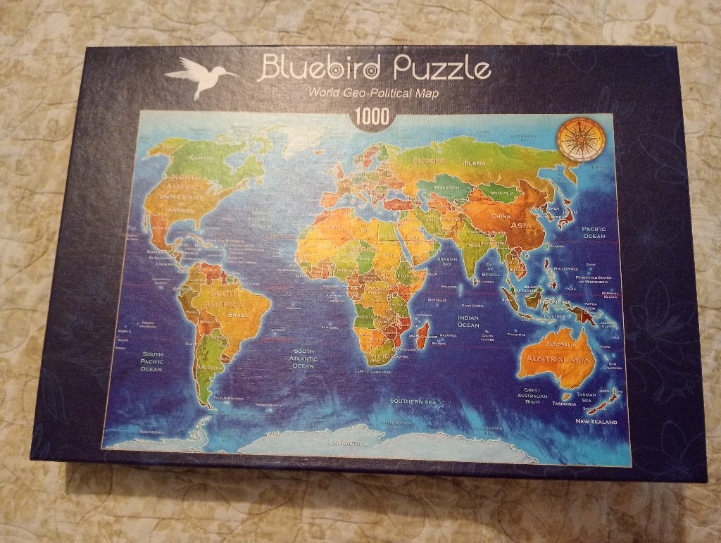 Puzzel wereldkaart 1000 stuks, Ophalen of Verzenden, 500 t/m 1500 stukjes, Gebruikt, Legpuzzel