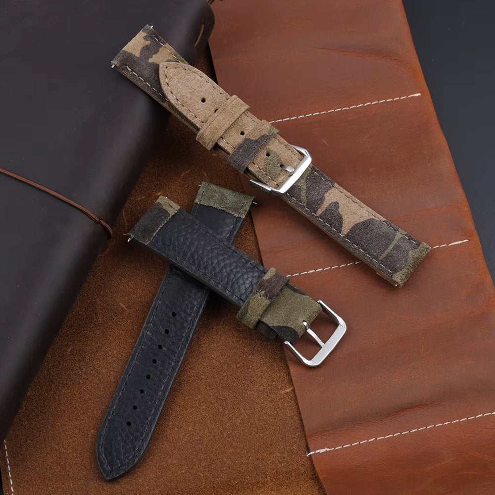 Camouflage suede horlogeband 18mm 20mm 22mm, Verzenden, Nieuw