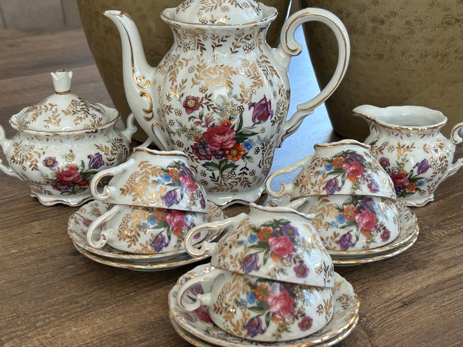 Prachtig Vintage Barok Theeservies - Bloemen & Goud, Ophalen of Verzenden
