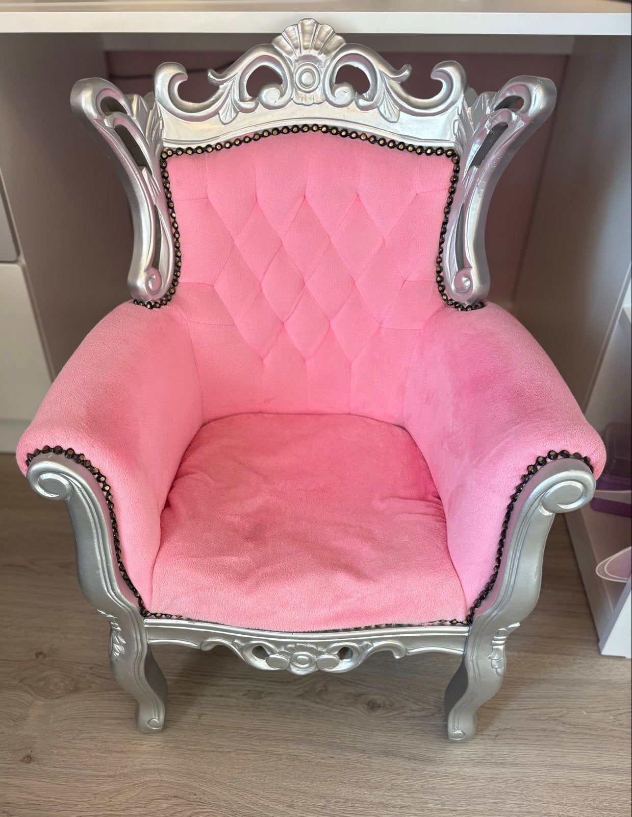 Zachtroze Kinder Barok Fauteuil / Troon Stoel, Ophalen, Gebruikt, Barok, Overige kleuren