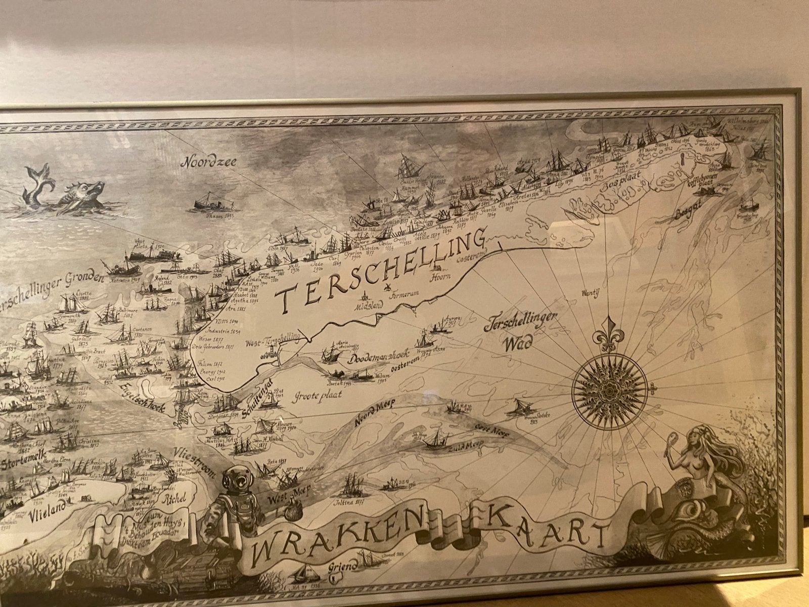 Terschelling Wrakken Kaart - Historische Zeekaart, Ophalen of Verzenden, 1800 tot 2000, Nederland, Landkaart