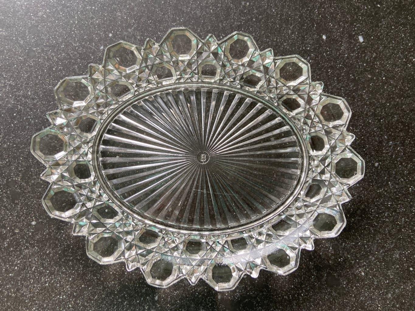 Onderschotel voor antiek oud ovaal glazen koektrommel glas, Ophalen of Verzenden
