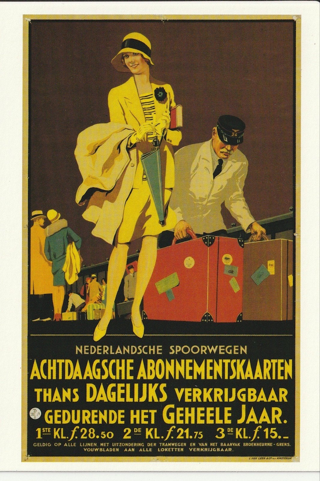AFFICHE NEDERLANDSE SPOORWEGEN 8 DAAGSCHE ABONNEMENTSKAARTEN, Ophalen of Verzenden, 1920 tot 1940, Ongelopen, Utrecht