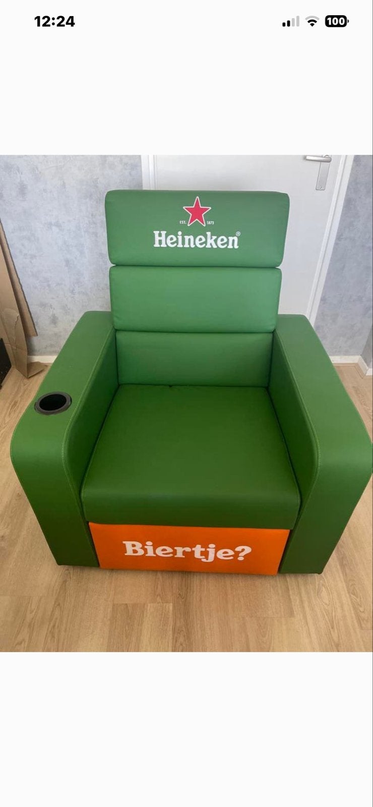 Heineken stoel met opbergruimte en bekerhouder, Ophalen, Kunststof, Gebruikt, Overige kleuren