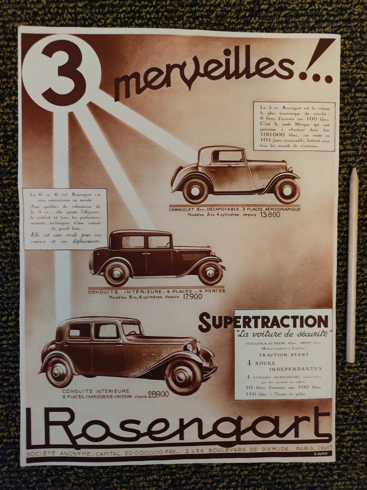 Rosengart advertentie 1933, Ophalen of Verzenden, Gebruikt, Overige typen