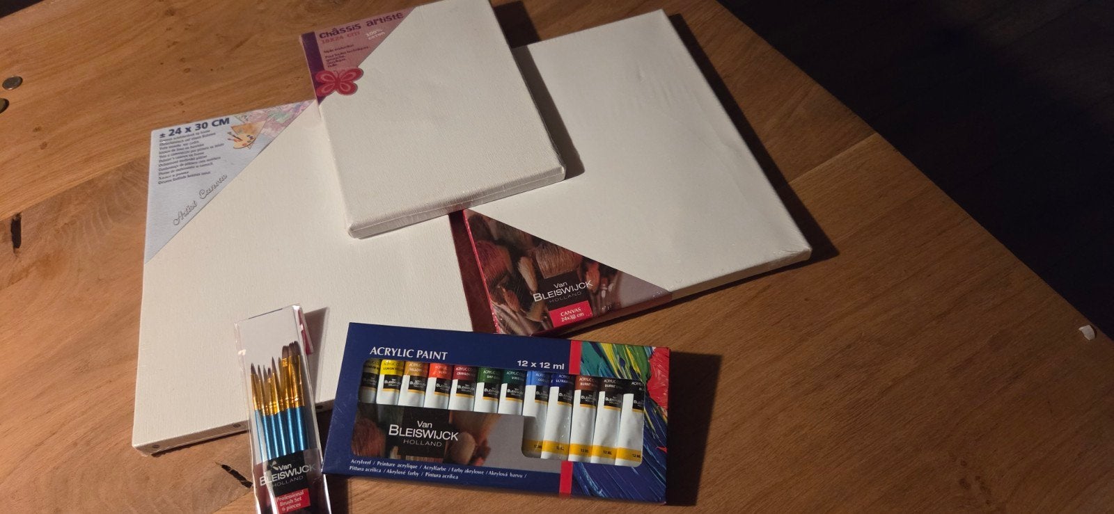 Schilderset: 4 doeken, acrylverf en penselen, Ophalen of Verzenden, Nieuw, Acrylverf