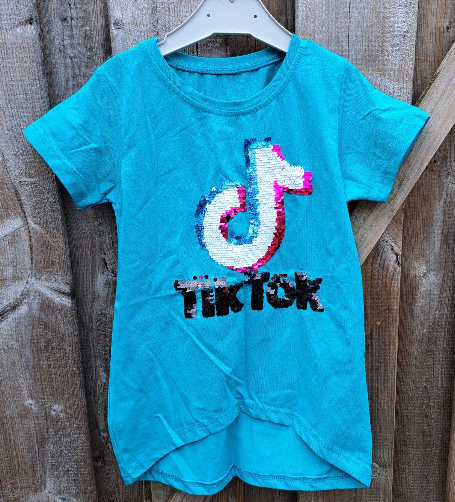 T-shirt pailletten Tik Tok turquoise meisjes shirt zomershir, Verzenden, Nieuw, Meisje, Shirt of Longsleeve