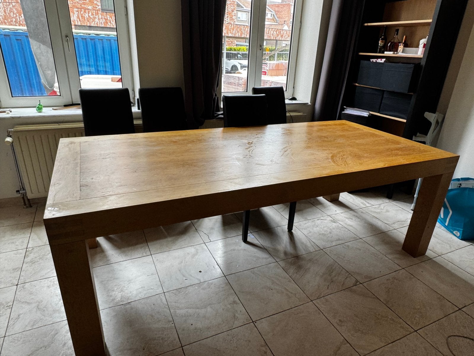Massieve Goossens hardhouten eettafel + 8 stoelen., Ophalen, 100 tot 150 cm, 200 cm of meer, Zo goed als nieuw