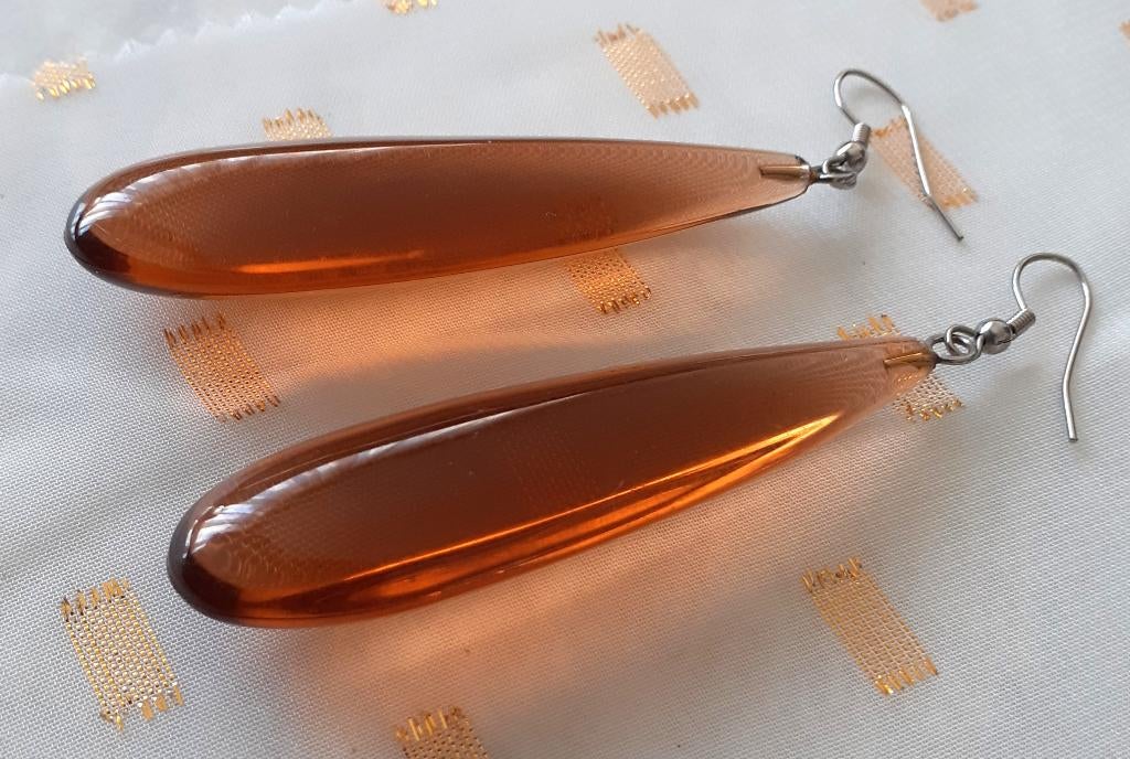 oorbellen hangers vintage statement bruine druppel '80, Overige materialen, Hangers, Bruin, Nieuw
