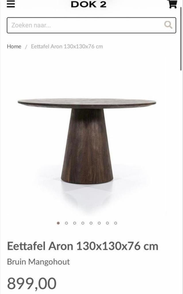 Ronde eettafel bruin mangohout Dok 2 - 130 cm, Ophalen, 100 tot 150 cm, Rond, Zo goed als nieuw