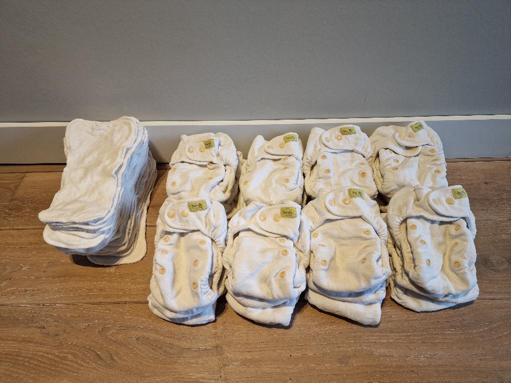Pakket wasbare luiers Hu-Da bamboe One Size 24 luiers, Ophalen of Verzenden, Zo goed als nieuw, Overige typen, Overige merken