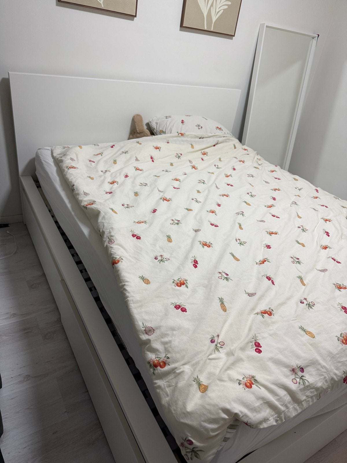 Bed met 4 opberglades, Ophalen, Wit, Tweepersoons, 140 cm