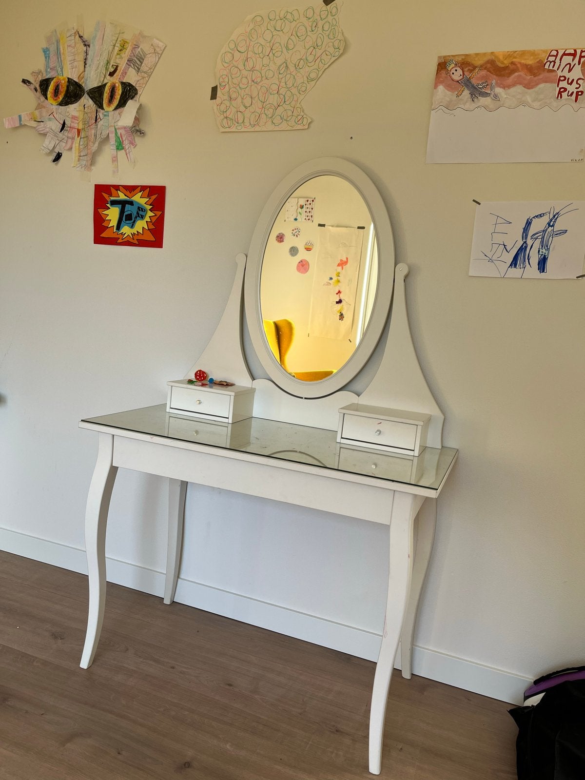 Witte kaptafel met spiegel en lades, Ophalen, Gebruikt, 50 tot 100 cm, 150 tot 200 cm