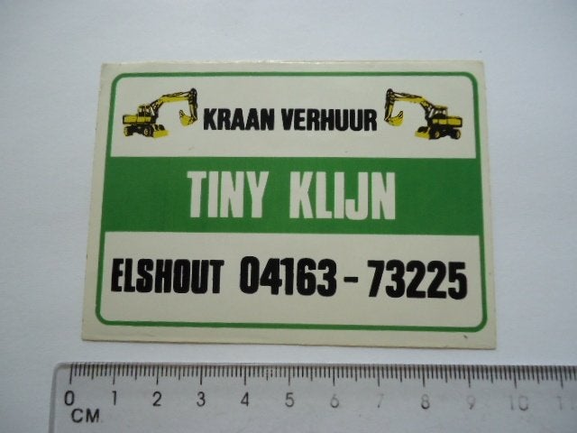 sticker oud Elshout TINY KLIJN kraan grondwerk verzet, Verzenden, Zo goed als nieuw, Bedrijf of Vereniging