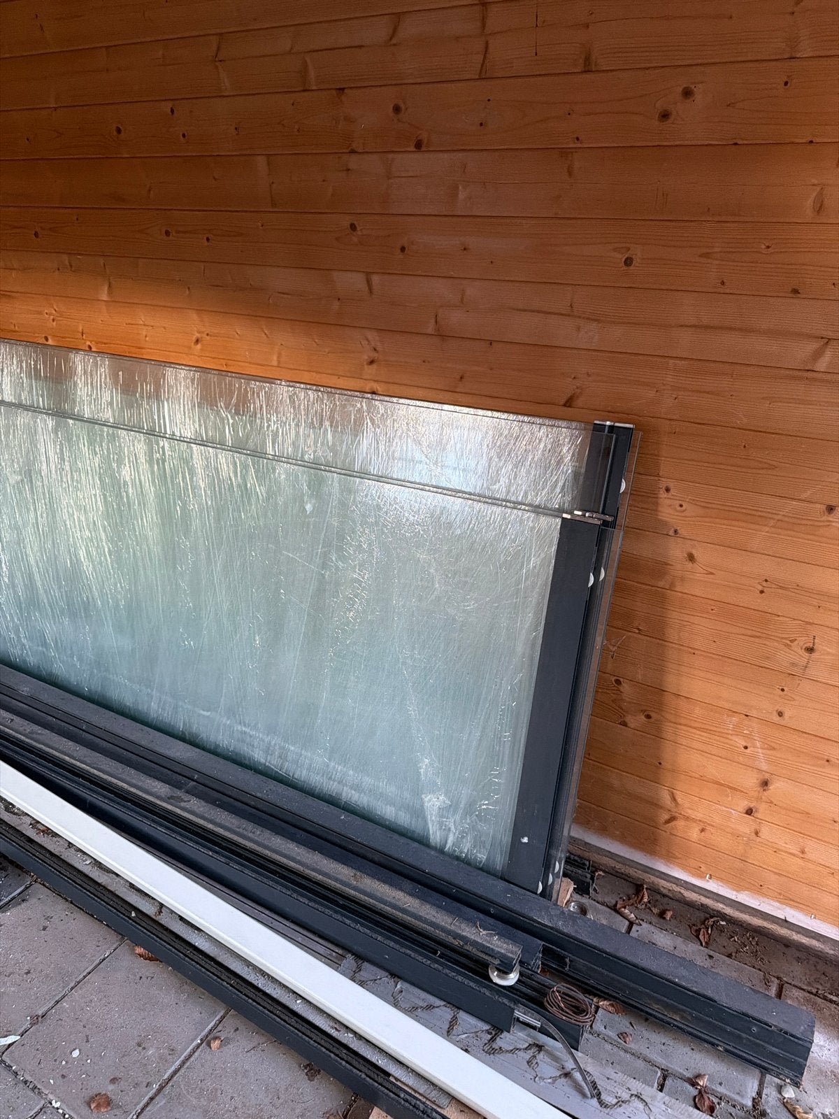 Glazen schuifdeuren voor serre (8 stuks) met rails, Ophalen, Gebruikt, Schuifdeur, Glas