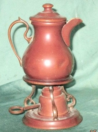 antiek poppengoed - antiek koperen koffiepotje op comfoor, Antiek en Kunst, Ophalen of Verzenden