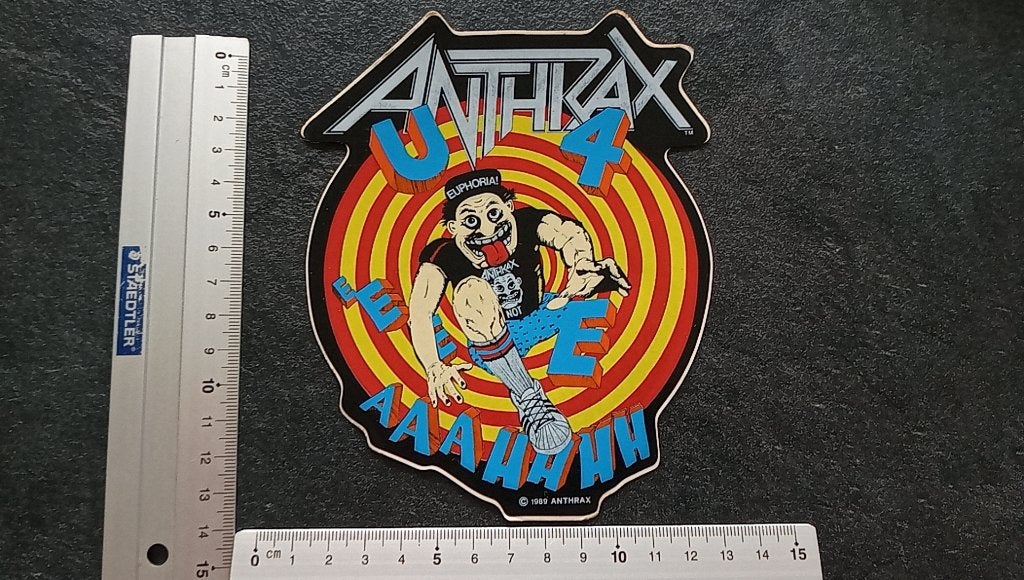 Anthrax prachtige  vintage 1989 Euphoria sticker 12x15 cm, Ophalen of Verzenden, Nieuw, Overige typen