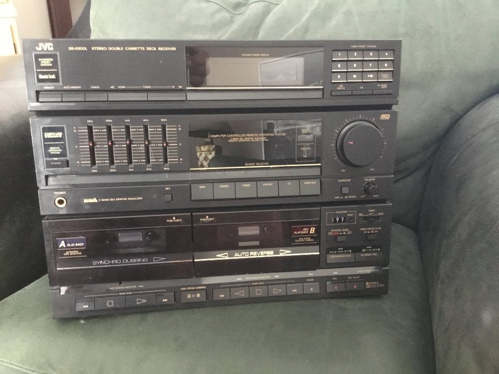JVC Stereo Dubbel Cassettedeck Receiver met Equalizer, Ophalen, Gebruikt, Tuner of Radio, JVC