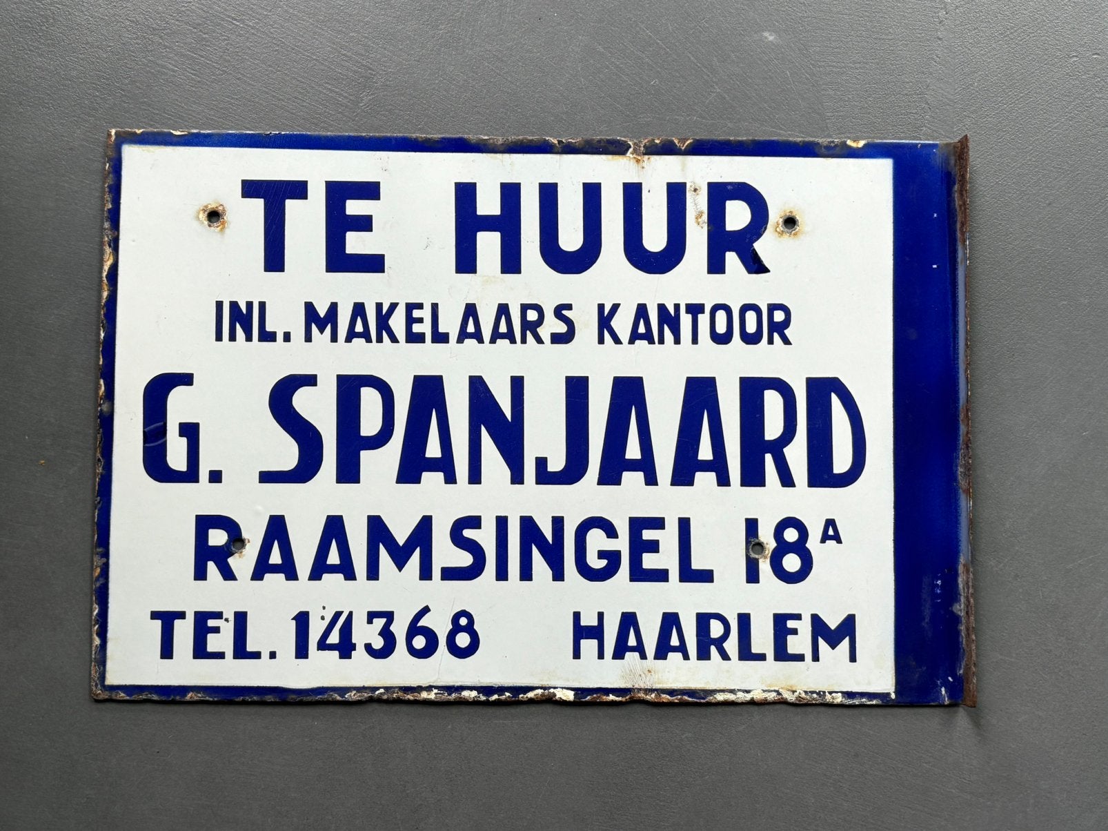 Gezocht emaille makelaarsborden, Ophalen of Verzenden, Zo goed als nieuw, Reclamebord