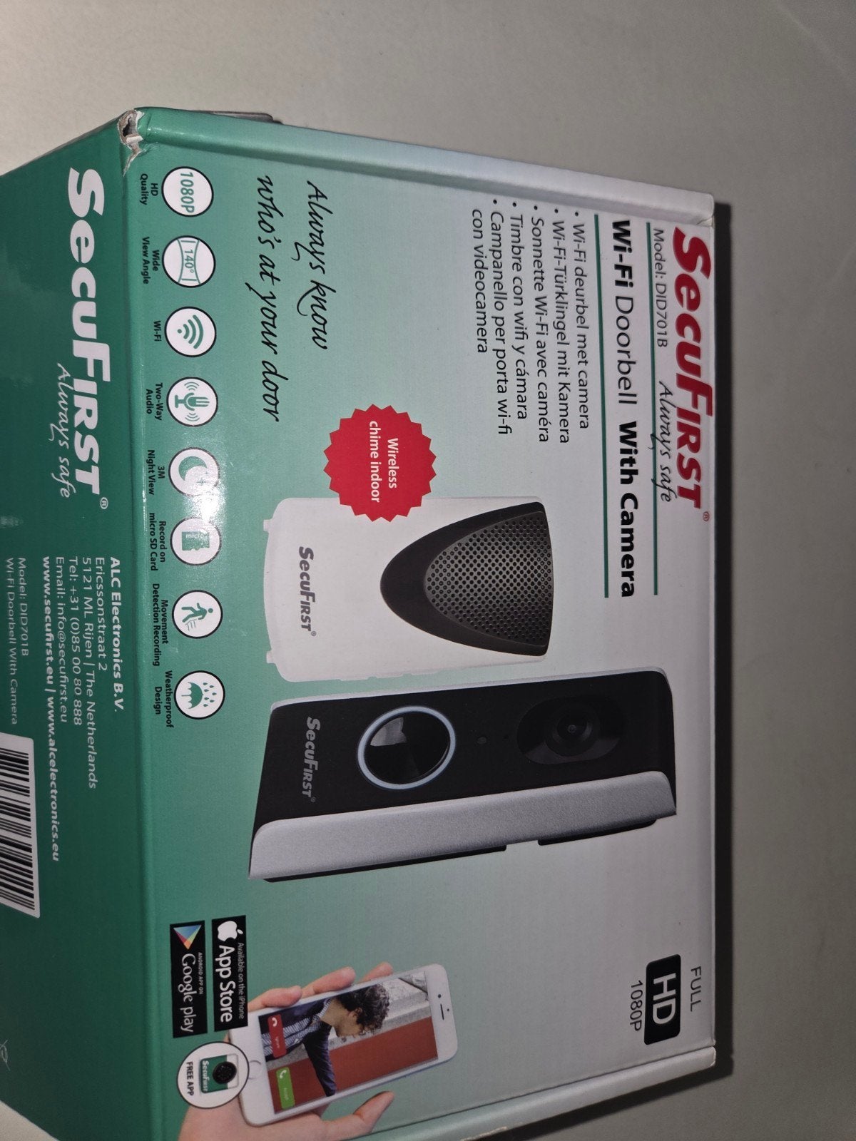 SecuFIRST Wi-Fi Deurbel met Camera - Full HD 1080P, Ophalen of Verzenden, Bewegingsdetectiesensor, Zo goed als nieuw, Draadloos