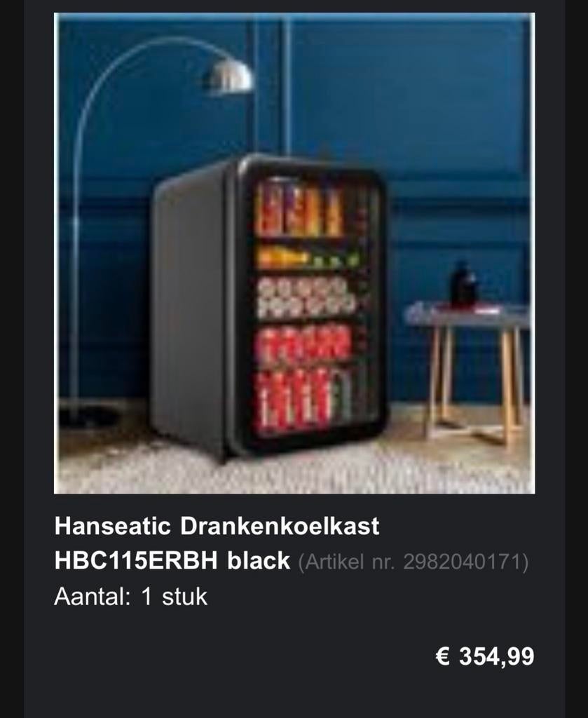 Hanseatic Drankenkoelkast Zwart alleen 6 maanden gebruikt, Witgoed en Apparatuur, Koelkasten en IJskasten, Zonder vriesvak, 100 tot 150 liter