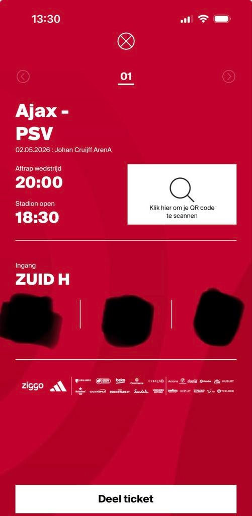 Ajax- psv, Tickets en Kaartjes, Eén persoon, Februari