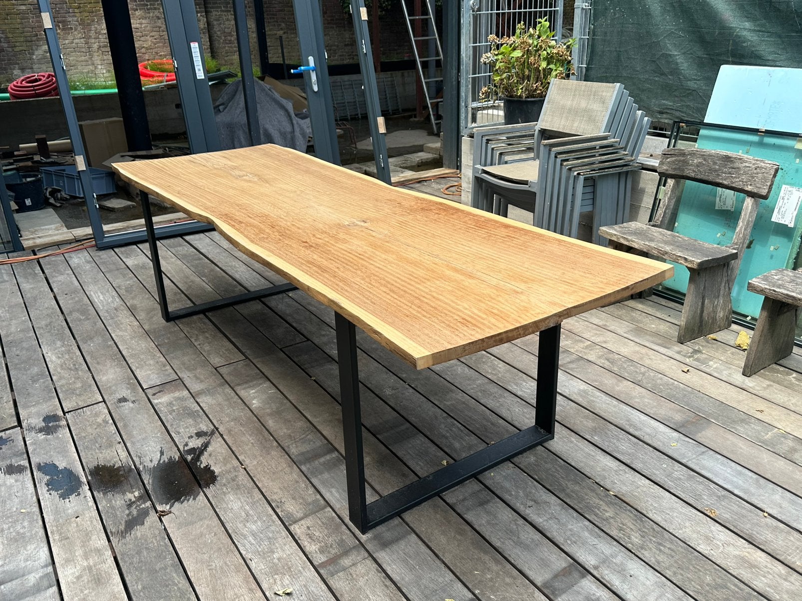 Hardhouten Boomstam Tafel 270 cm, Huis en Inrichting, Tafels | Eettafels, Ophalen, Gebruikt, 200 cm of meer, 50 tot 100 cm