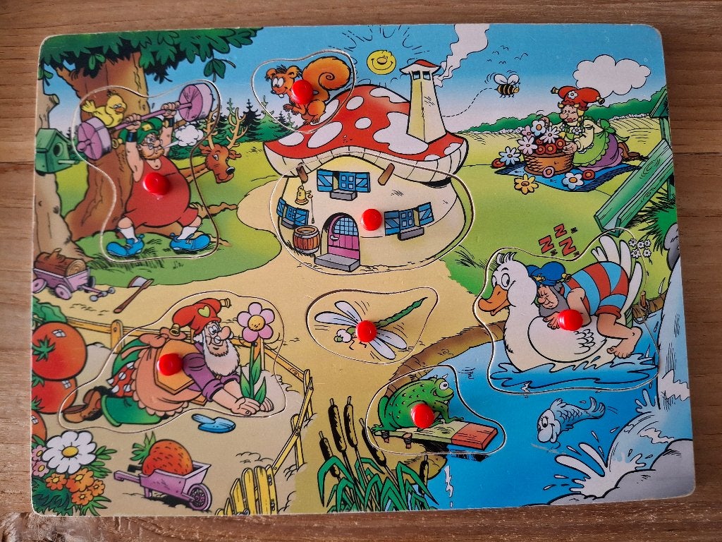 Kabouter Plop Knopjespuzzel, 2 tot 4 jaar, Gebruikt, Ophalen of Verzenden, Van hout
