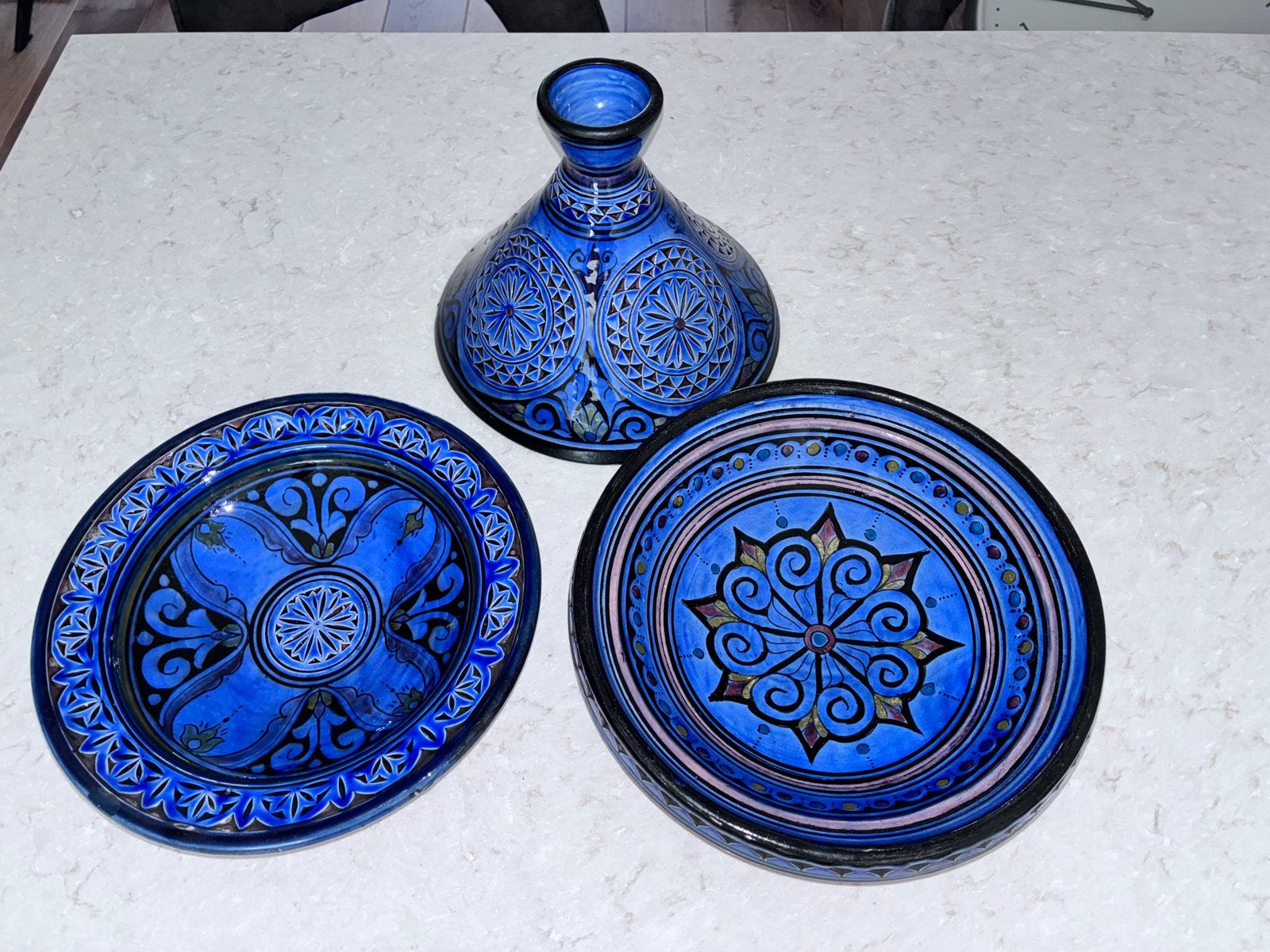 Prachtige Marokkaanse Tajine en schalen set - Blauw, Ophalen of Verzenden