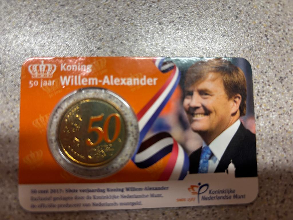 50 jaar Koning WillemAlexander coincard UNC 2017, Ophalen of Verzenden, Vóór koninkrijk, Euro's, Setje