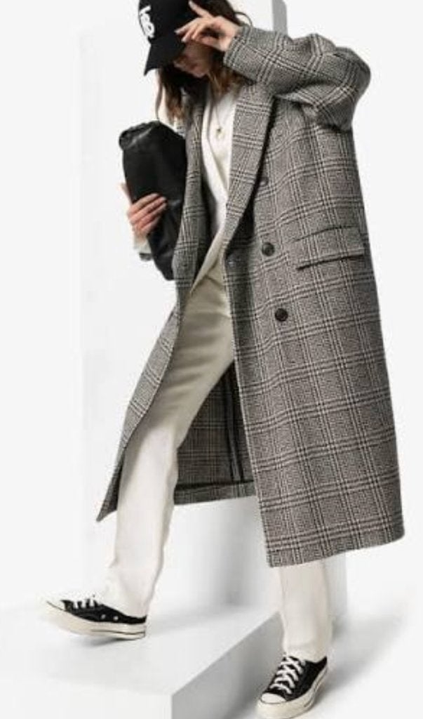 Isabel Marant designer coat / jas zwart/ecru ruit oversized, Isabel Marant, Maat 36 (S), Gedragen, Meerkleurig