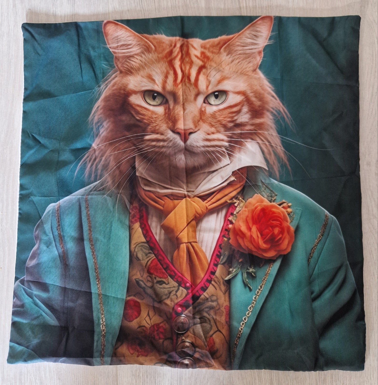 2 X NIEUWE kussenhoes "POES in pak, Wasbaar, Meerkleurig, Nieuw, Ophalen of Verzenden
