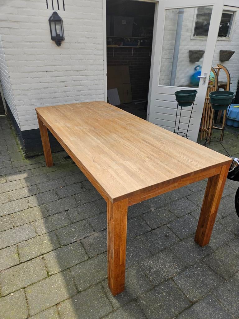 Massief eiken eettafel, Ophalen, Gebruikt, 200 cm of meer, 50 tot 100 cm