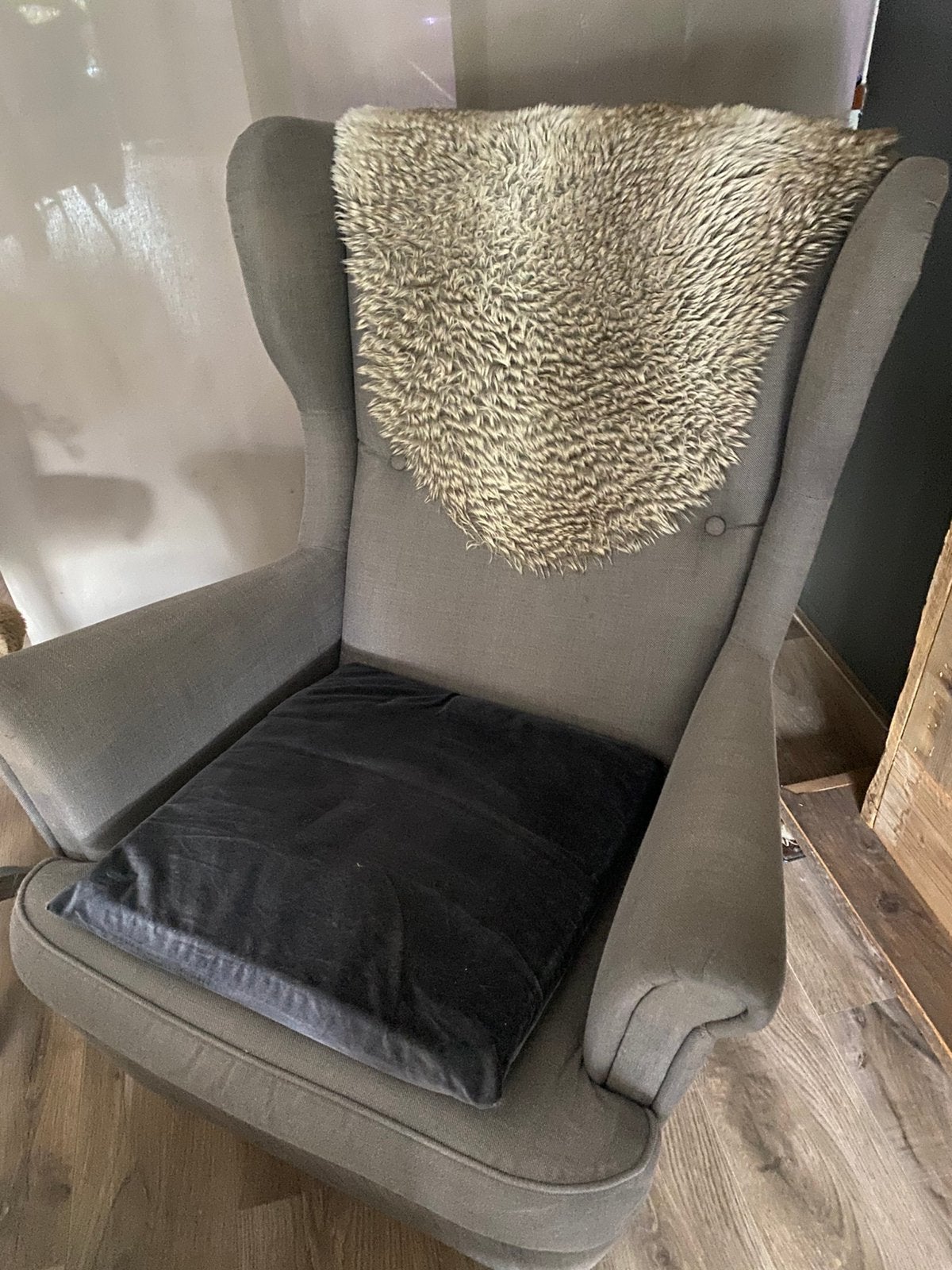 Te koop grijze Ikea oorfauteuil., Ophalen, Gebruikt, Stof, Landelijk