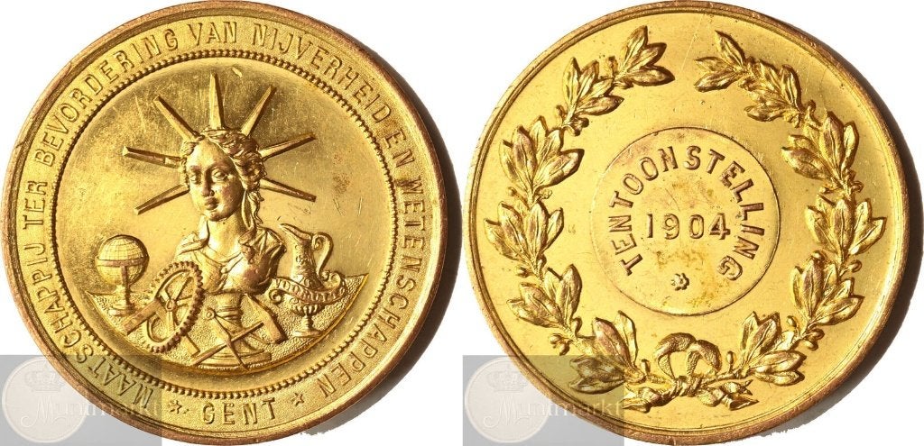 België - Historiepenning 1904 'Tentoonstelling Maatschappij', Ophalen of Verzenden, Brons, Buitenland