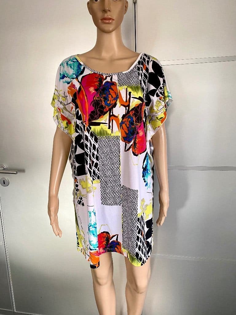 K240 Dolce Vita maat 42=L lange blouse top tuniek wit/roze/b, Wit, Maat 42/44 (L), Ophalen of Verzenden, Zo goed als nieuw