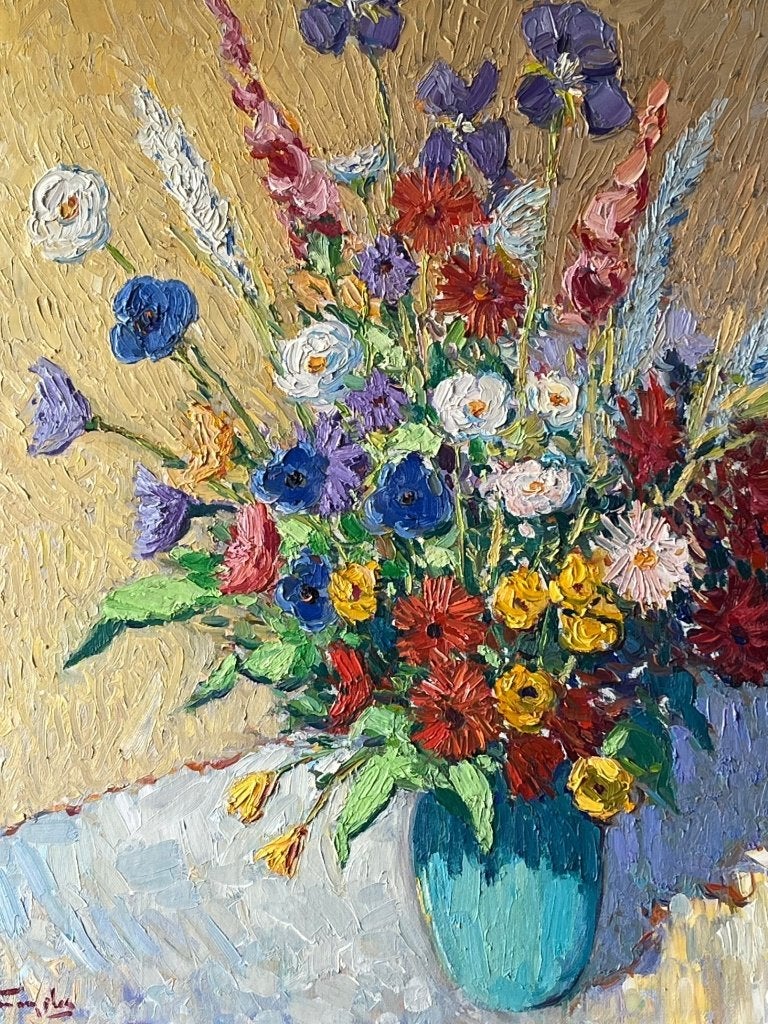 Niek van der Plas, fleurig boeket bloemen, Ophalen