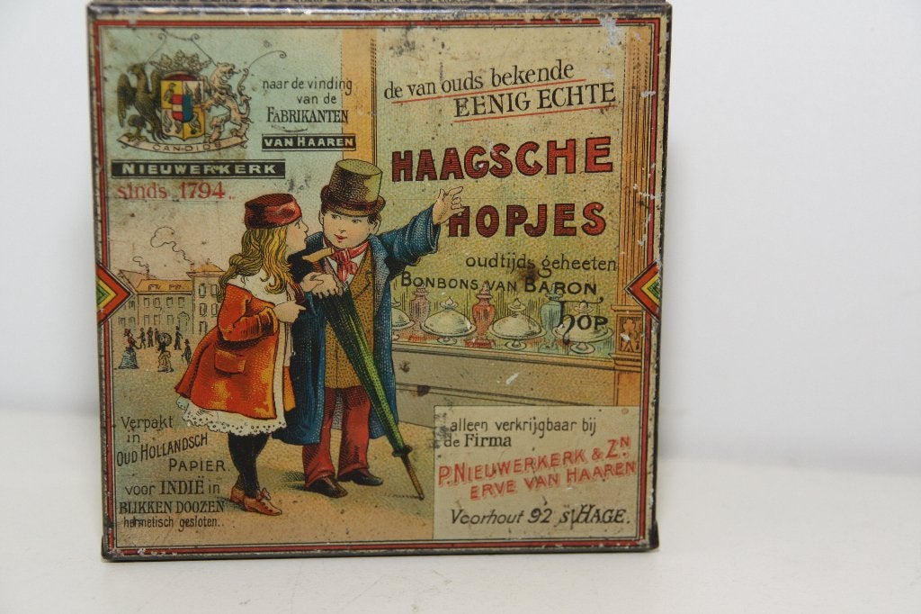 Antiek blik voor Haagsche Hopjes. Gemaakt circa 1910., Ophalen of Verzenden, Gebruikt, Overige