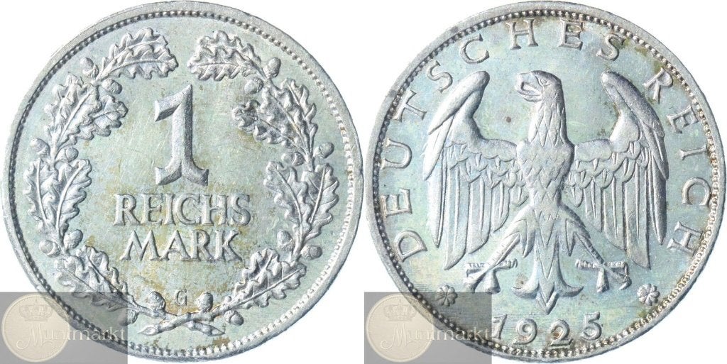 Duitsland - Weimar Republiek 1 Reichsmark 1925 G, Ophalen of Verzenden, Duitsland, Losse munt, Zilver