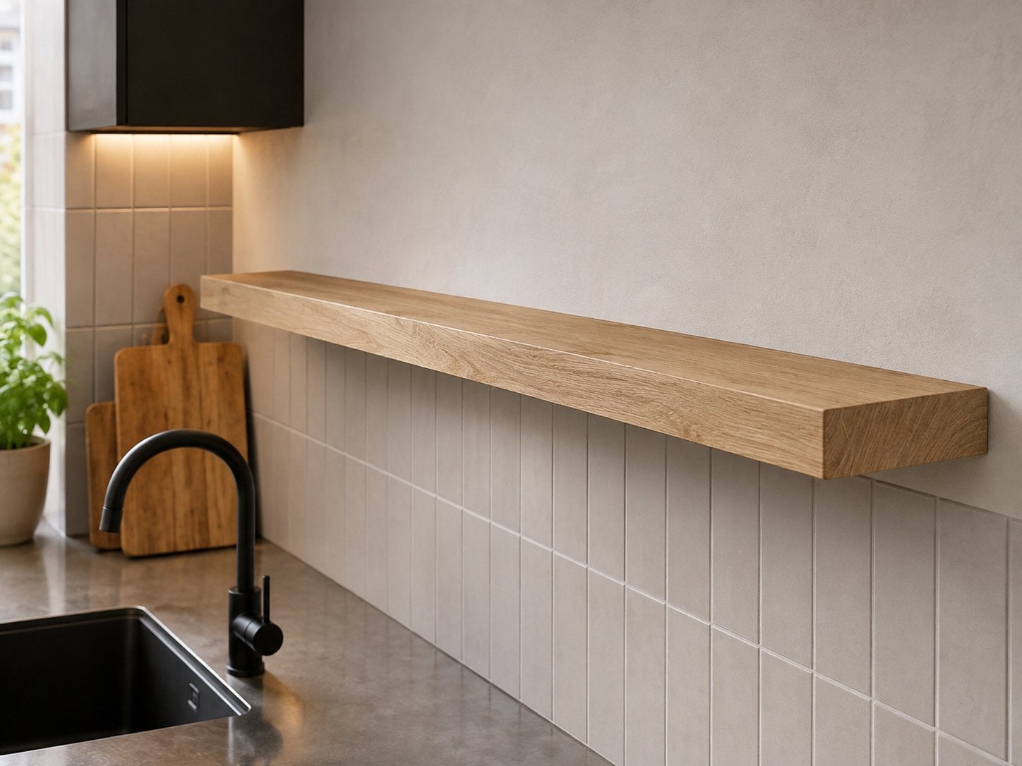 Mooie strakke eiken wandplank - incl blinde ophanging, Ophalen of Verzenden, Nieuw