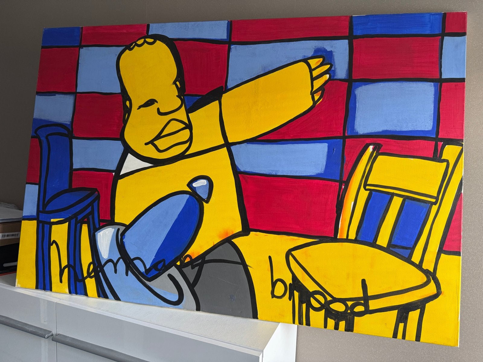 Modern schilderij in pop-art stijl:, Antiek en Kunst, Kunst | Schilderijen | Modern, Ophalen, Acrylverf, Handgeschilderd, Stripfiguren/cartoons