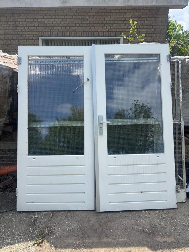 Dubbele deuren met dubbel glas 201 x 188,5, Doe-het-zelf en Verbouw, Deuren en Horren, Ophalen, Gebruikt, 120 cm of meer, Buitendeur