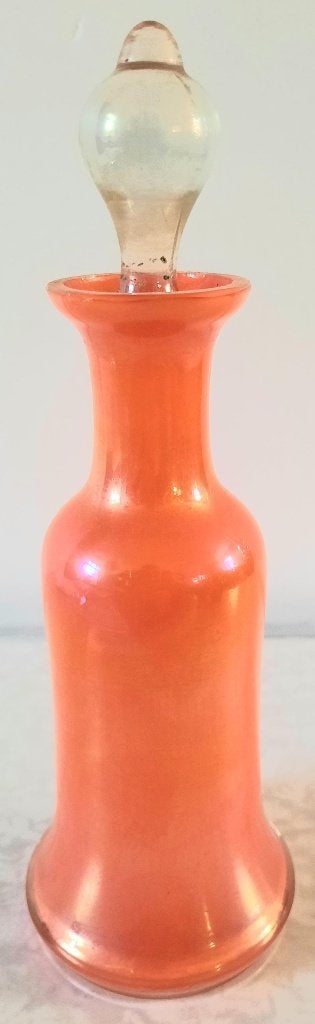 Antiek oranje glazen loetz karafje,parfum flesje, Antiek en Kunst, Antiek | Glas en Kristal, Ophalen of Verzenden