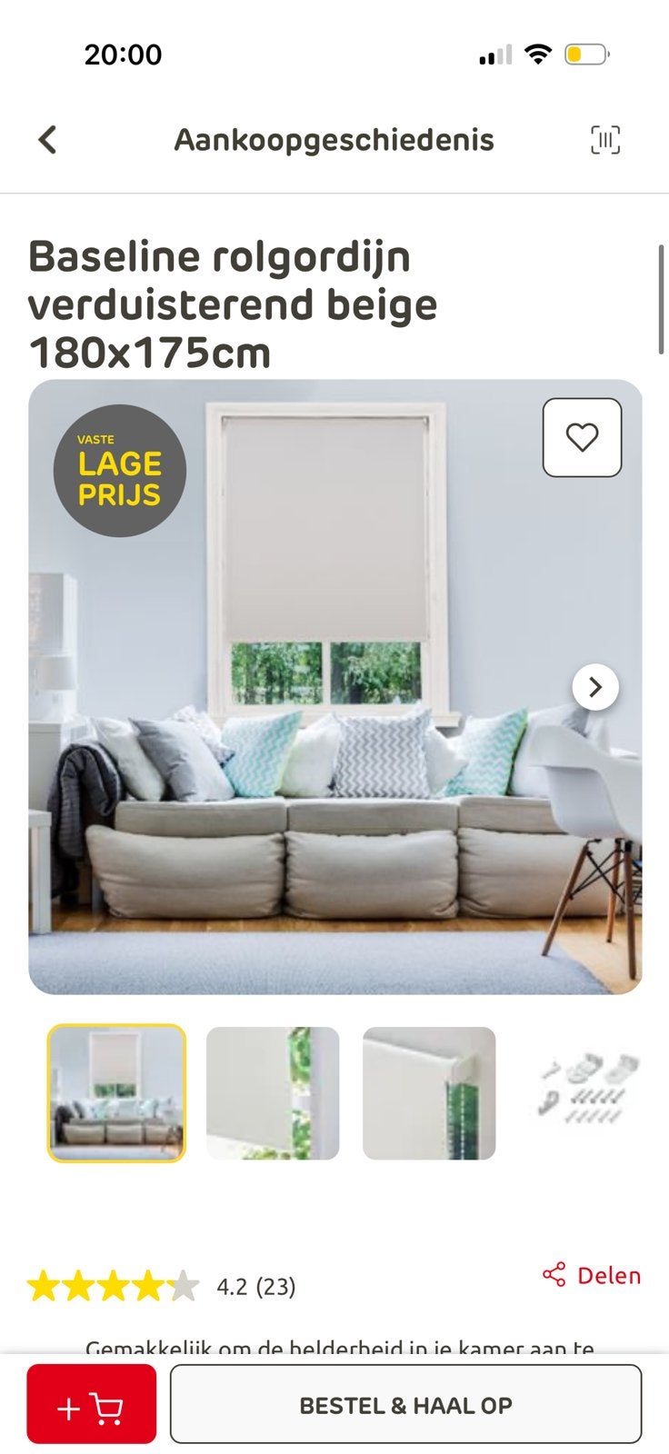 Beige rolgordijn, Ophalen, Zo goed als nieuw, Beige