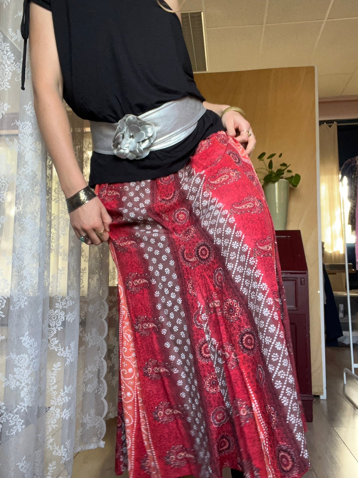 Vintage bohemian lange rode maxi rok, Kleding | Dames, Maat 42/44 (L), Ophalen of Verzenden, Zo goed als nieuw, Rood